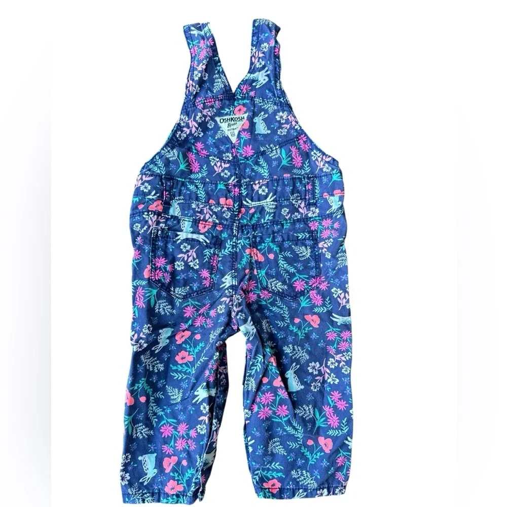 OSHKOSH B'gosh Floral and Bunnies Print Overalls Baby Toddler 9M